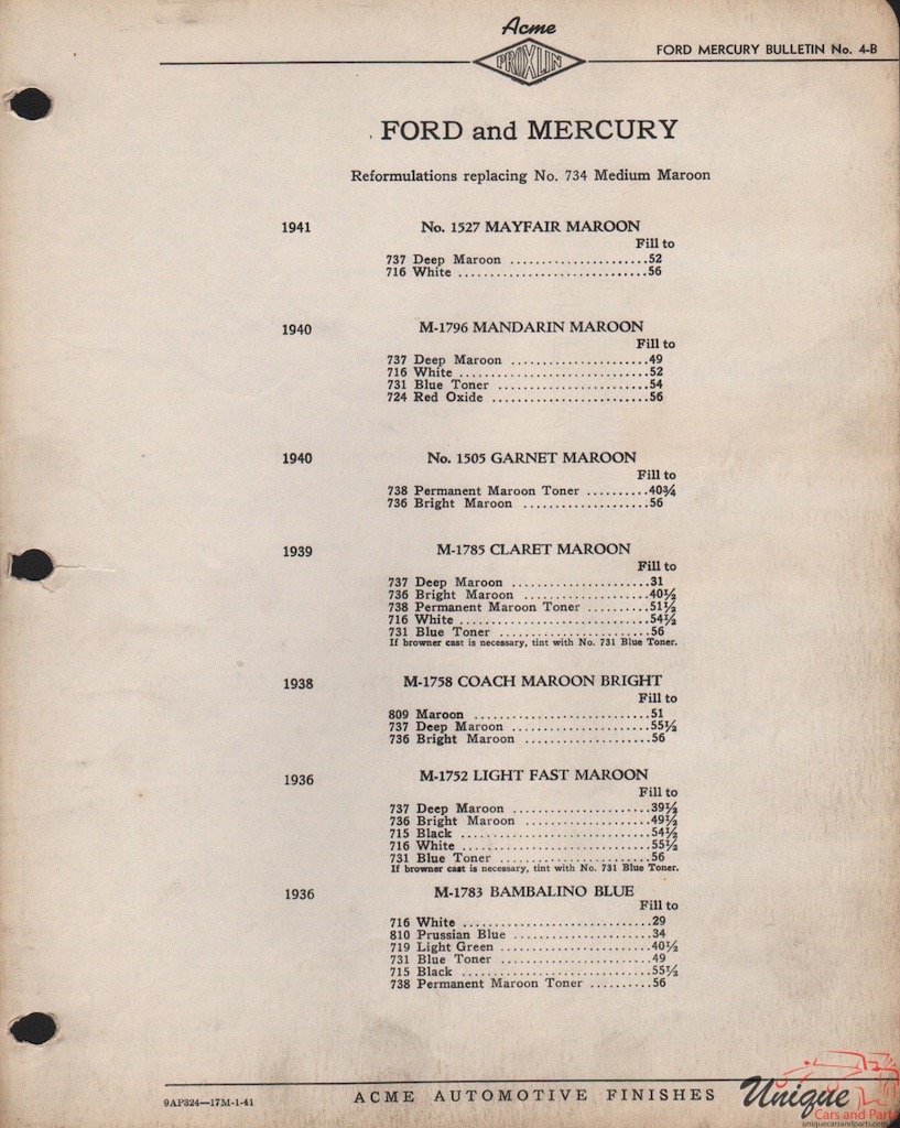 1936 Ford Paint Charts Acme 5